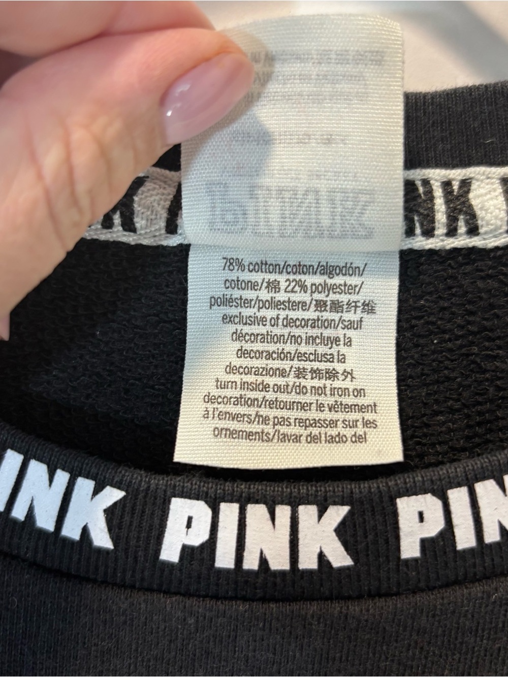 PINK Victoria’s Secret Cotton Blend Pullover Sweatshirt Dog Logo Black Crewneck - Picture 4 of 5